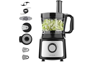 Cecotec Procesador de Alimentos Comino 1000. 1000 W, 2 Velocidades y Pulse, Bowl de 2L, 3 Discos de Corte, Cuchilla para Picar, Cuchilla para amasar, Exprimidor y Disco para Cremas