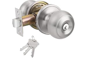 Probrico Brushed Nickel Door Knob with Lock and Key External Door Lock Keyed Entry Door Handle (Different Key) 1 Pack