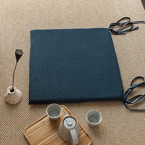 Cotton and linen cushion japanese solid color tatami futon thick sponge dining chair office sofa car floats floor mats square straps brown navy red yellow blue gray-C 45x45cm(18x18inch)