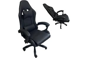 GIO ARREDA Sedia Da Gaming Ergonomica Reclinabile, Poltrona per Gamer, Sedia Da Ufficio con Cuscino Lombare e Poggiatesta (Tutto Nero)