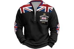 GENERIC Mens Union Jack Sweatshirt Long Sleeve Half Zip Jumpers Bunting Flags Print Great Britain Pullover Winter Warm Tops Plus Size
