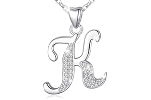 Initial Necklace Sterling Silver Letter Necklace Letter Alphabet Personalised Pendant Jewellery with Cubic Zirconia Gifts for Women Girls AEONSLOVE