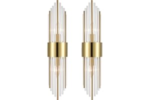 ZASTION SHAWNKEY 2-Light Modern Brushed Titanium Gold Wall Sconce with Clear Glass Crystal Luxury Wall Light Fixtures for Bedroom Living Room Bathroom Vanity Mirror Light Fixtures Set of 2