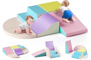 LISCHWERT Baby Soft Play Set, Soft Play Equipment for Toddlers, Climb and Crawl Foam Play, Kids Activity Play Toy, Multi-colored for Baby Toddler Preschooler Indoor Play Equipment (HMJM-MKL-6PCS)