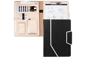 Toplive Porte Document Portfolio A4 en cuir PU avec poche pour document, agenda d'affaires en cuir pour réunion/bureau/carte de visite professionnel/dossier de conférence,Noir