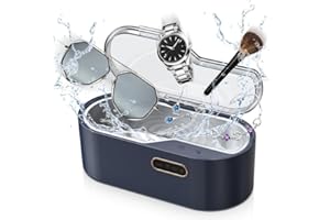 TIPTOP HOME Limpiar Plata Ultrasonico, 450 ml Dispositivo Ultrasónico con 4 Ajustes de Tiempo 45 KHz, Limpiador Ultrasónico Profesional para Joyas, Gafas, Relojes, Plata, Anillos (Azul)