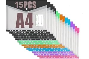 SOSINYA Chemises et pochettes de classement Lot de 15pochette plastique A4 pochettes transparent a4 Dossiers,Pochettes Transparentes Avec Fermeture à Pression et Pochette Pour Etiquette (A)