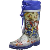 Maximo Kindergummistiefel Feuerwehr-Design – Handbemalt, Wasserdicht, Für Jungen, Navy/rot