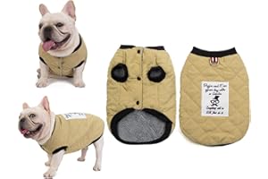 Tineer Pet Soft Fleece Coat Ropa de Bulldog francés Chaqueta de Gamuza de algodón a Cuadros de Gamuza - Traje de Traje cálido de otoño e Invierno - para Perros pequeños y medianos (M, Khaki)