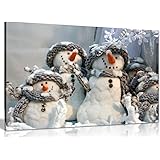 Panther PrintChristmas Art, Framed Snowman Holiday Picture, Quality Canvas, Family of Snowmen Christmas Winter, Prints for Occasions (30x20 Inch)