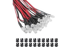 KeeYees 20Pcs 5mm DC 3-12V Diode Ampoule LED Câblé (Blanc) + 20Pcs Plastique 5mm LED Lumiere Panneau de Support de Montage
