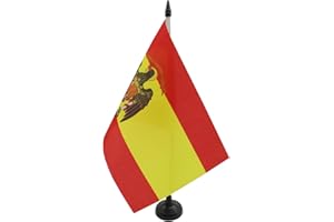 AZ FLAG Bandera de Mesa de ESPAÑA 1977-1981 21x14cm - BANDERINA de DESPACHO ESPAÑOLA con Aguila 14 x 21 cm