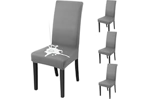 Fuloon Stuhlhussen wasserdichte, Stretch Stuhlbezug für Esszimmerstühle,Abnehmbarer Waschbarer Moderne Stuhlüberzug für Haus,Küche,Restaurant,Hotel,Party,4er Set,Grau