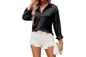 Atxnn Chemisier Femme Chic et Élégant Blouse à col en V La Soie Tops Boutons Manches Longues Chemisier pour Le Bureau Haut Décontracté