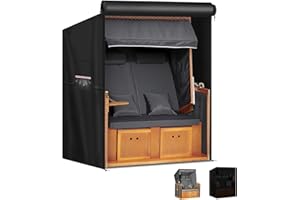 LAMUNI Strandkorb Schutzhülle Winterfest Outdoor Strandkorbhülle Wasserdicht Abdeckung für Strandkörbe 2-Sitzer Abdeckhaube Strandkorb Plane mit Belüftungsöffnungen, 135x105x175/140cm