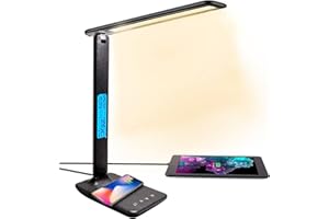 BelonLink Lampada da Scrivania LED, Ricarica Wireless, USB Per Smartphone, Dimmerabile, Touch Controllo,5 Livelli Di Luminosità e 3 Modalità di Illuminazione, timer [Classe energetica A+++] (Nero)