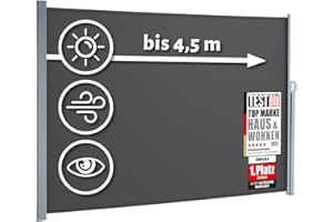 empasa Seitenmarkise Start 2.0 Sichtschutz Sonnenschutz Windschutz Markise ausziehbar für Garten, Balkon und Terrasse, mit Standfuß, Farbe:anthrazit, Größe:200 x 450