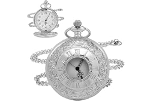 OFFCUP Modern Quartz Pocket Watch with Chain, Vintage Pocket Fob Watches for Men, Roman Numerals Stylish Design Gift Box for Birthday, Anniversary, Christmas, Father's Day