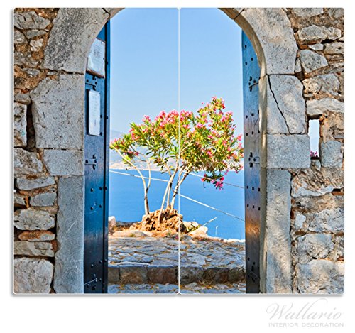 Wallario Herdabdeckplatte / Spritzschutz aus Glas, 2-teilig, 60x52cm, für Ceran- und Induktionsherde, Torbogen Toskana
