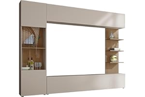 ‎MIRJAN24 Mirjan24 Wohnwand Lazando, Anbauwand, Mediawand, Schrankwand bestehend aus Hängeschrank, Vitrine, TV-Lowboard und Wandregal (Cashmere/Cremona Eiche)