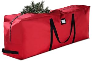 VERAHAUS Christmas Tree Storage-Heavy-Duty 600D Oxford Fabric, Triple Reinforced Handles, Double Zipper & Card Slot - Fits Up to 9ft Trees, Protects from Dust & Moisture Red