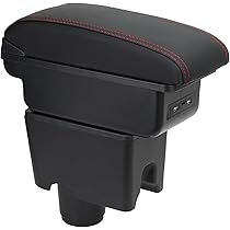 OYHCM Armsteun voor VW UP Armsteun 2009-2020 Armsteun Auto Centre Console Interieur Opbergdoos Armsteun Dubbele compartimenten Leer Zwart met Rode Steken