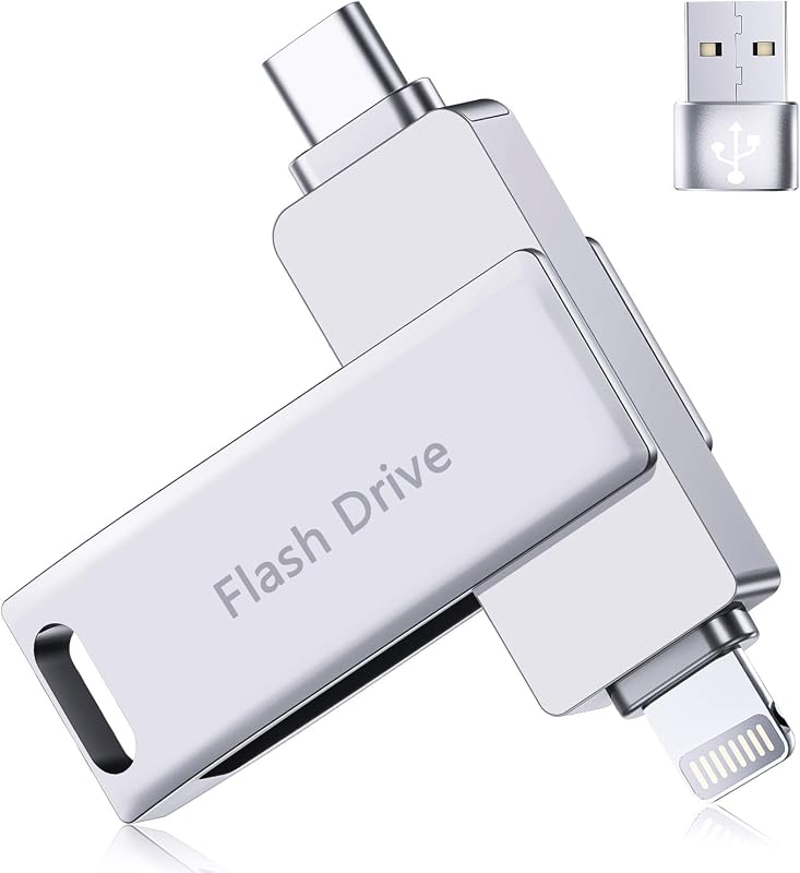 [Ohne App] USB Stick 512GB für iPhone MFi-zertifizierter, Lncnnk 3 in 1 Flash-Laufwerk, Lightning USB 3.0 Speicherstick Fotostick, USB C Stick für iPhone/iPad/OTG Android Handy/Mac/PC,Silber