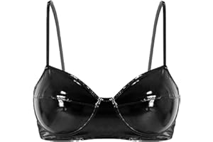 Kvysinly Women's Wet Look PVC Leather Bra Wire-Free No Padded Bralette Crop Tops Rave Dance Costume Clubwear