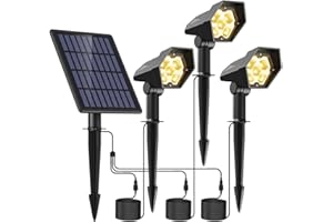 Ainostone Solarlampen 3-in-1 Solarleuchten Warmweiß Solarstrahler mit Erdspieß LED Gartenstrahler IP65 Winterfest mit 3 Helligkeitsstufe Dusk to Dawn 3 Meter Kabel für Garten Außen Baum Auffahrt Weg