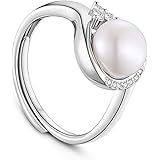 SHEGRACE Anello Donna con Perla in Argento Sterling 925 Placcato Platino con Perla D'acqua Dolce, Platino, 18 mm (Regolabile)