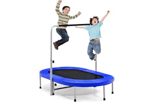 COSTWAY 2 personer, studsmatta, ministudsmatta med höjdjusterbart handtag, kan belastas upp till 150 kg, barnstudsmatta, fällbar, trädgårdsstudsmatta för barn, vuxna