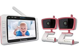 moonybaby Split 50s Baby Monitor with Camera and Night Vison, 5" Split Screen - Wide-Angle, Wireless, 2-Way Audio & Long Range, Temperature Sensor, VOX Mode & Long-Life Battery - 2 x Cameras, Indoor