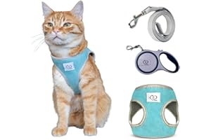 Belffy Set Imbracatura e Guinzaglio Regolabile con Pettorina Automatica per Gatto, Cane, Cucciolo. Pettorina Traspirante Antifuga e Guinzaglio per Animali di Piccola/Media/Grande Taglia (Media, Blu).