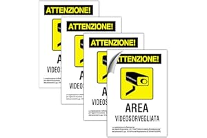 EVM 4 Cartelli Videosorveglianza Adesivi Area Videosorvegliata in PVC Morbido impermeabile (4-100x150)