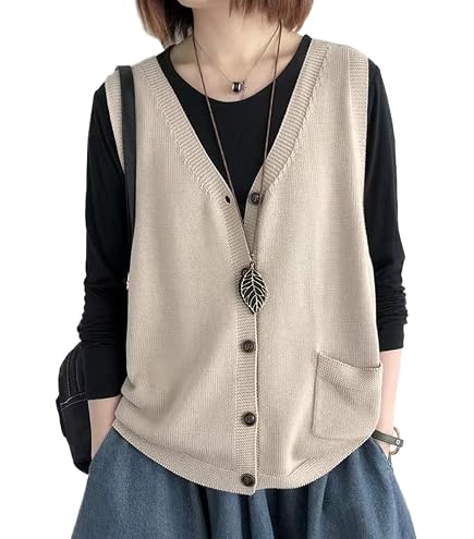 Gilet con scollo a V, gilet lavorato a maglia senza maniche, stile donna, primavera e autunno – acquista a prezzi convenienti sul marketplace