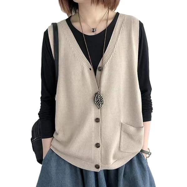 Pull Femme Gilet En Tricot Sans Manches Blouson Col V