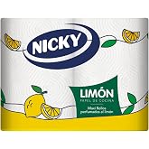 Nicky Lemon, 2 Rolls of Kitchen Paper, 2 Layers | 100 Hojas por Rollo, Papel Extra Absorbente, Perfumado al Lim&oacute;n, Embalaje R