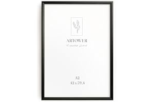 Artower® Bilderrahmen Vintage Schwarz Holz Rahmen für DIN A2 42 x 59,4 cm | Posterrahmen Groß Collage | Picture Frame Vintage Black Wood 42x59 cm | Retro Schmal Bilderrahmen | Schwarz Poster Rahmen