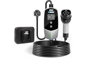 EVDANCE EV Charger Cable Type 2 to 3 Pin Plug 6m [6-13A] Current Adjustable Portable Electric Car Charger with 0-12h Time Delay, IP66, Type 2 Charging Cable for EV & PHEV, Sliver