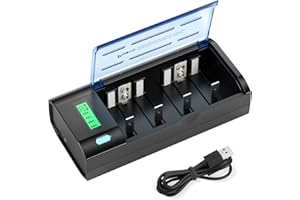 POWXS Universal Battery Charger for AA AAA C D 9V Batteries, USB-C Input with 1000mA Fast Charge for Most of All Rechargeable Ni-MH Ni-CD Batteries