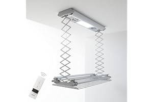 foxydry Air Tendedero Eléctrico de Techo con Control Remoto, Tendedero de Ropa de Techo, Tendedero ahorraespacio Regulable en Aluminio y Acero 122x57x30 cm (120)