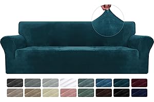 ‎CYCMACO CYCMACO Samt Sofa Überzug Stretch 4 Sitzer, Sofabezug rutschfest Mit Armlehnen, Elastischer Couch Überzug, Universal Sofa Cover, Durable Sofa Bezug Für Haustier Katze Hunde, Dunkel Grün