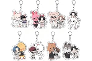 AEIXYA 8 Pièces Stray Kids Skzoo Porte Clés, 3D Stray Kids Skzoo Plush Skz Porte-Clés Pour Enfants Sac À Dos Accessoires De Sac À Dos