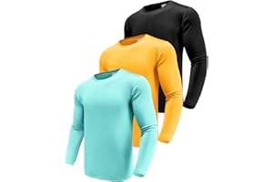 Boyzn Męskie koszulki funkcyjne z długim rękawem, UPF 50+, koszulki chroniące przed słońcem, sportowe koszulki treningowe do biegania, 3 szt