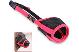 Andiker Dog Mouth Cover Mesh Dog Muzzle with Adjustable Loop and Soft Pad Dog Training Muzzle Prevent for Barking, Biting and Chewing Dog Mouth Guard (red-black, L)
