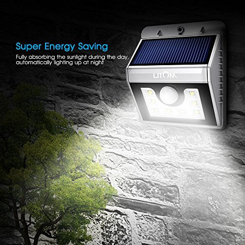 Litom Solarleuchten, Solar Wandleuchte,Solar Außenleuchte 8 helle LED drahtlose Solarleuchte fürGarten, Zaun, Garten, Garten Deko, Garage, Treppe usw. Silber 2 Stück - 5