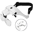 Head Mount Magnifier, Bysameyee Lighted Magnifying Headband Glass Loupe Visor with 2 LED Light for Close Work, Jewelry Work, Watch Repair, Arts & Crafts, Reading Aid (Rechargeable)