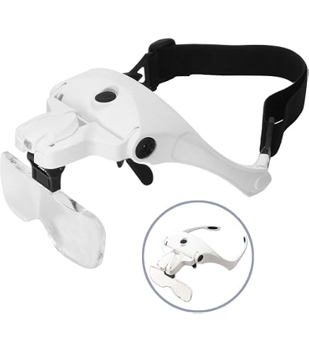 Headband Magnifier Glasses With Light, Handsfree LED Illuminated Head Mount Magnifying Glass With 4 Detachable 5H Hardness Lenses For Watch Electronic Repair Reading Sewing Jewelry Craft, 1.5X To 5X