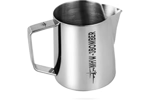 MHW-3BOMBER Jarra de Leche Profesional de 400 ml/15 Onzas, Acero Inoxidable para Espresso Espumoso, Diseño de Boca Hawksbill, Jarra Barista, Color Brillante