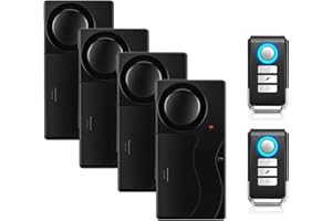 Mengshen Inalambrico Antirrobo Vibracion Puerta Ventana Alarma Sensor de Movimiento Alarma con 2 Mandos a Distancia para Bicicletas EBikes Scooter Coche (4 sensores con 2 mandos a Distancia)